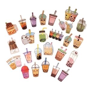 25 Boba‎ Assorted Bubble Milk Tea Waterproof Stickers